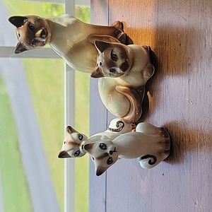 Set of 2 sets antique bone china siamese salt and pepper shakers